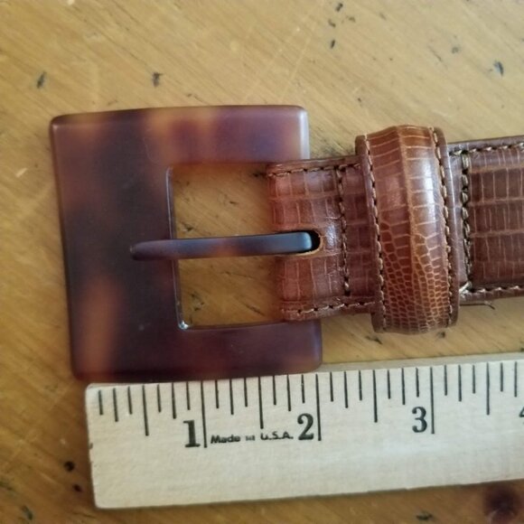 Jennifer Graham Brown Leather Reptile Lizard Print Faux Tortoise Buckle, Size L - Picture 7 of 11